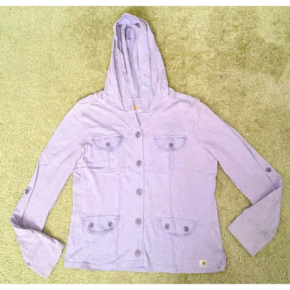 Carhartt Light Lavender Hooded Button Up Utility Shirt Jacket Women’s Medium